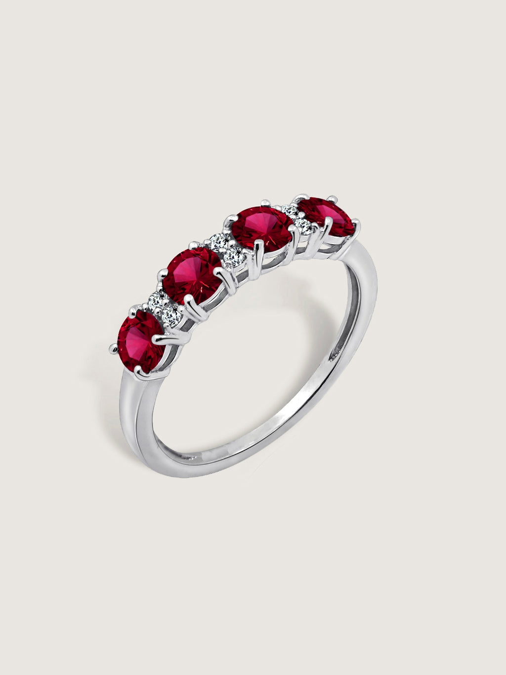 4mm Round Cut Created Ruby With Lab Grown Diamond Accent Half Band Ring