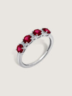 4mm Round Cut Created Ruby With Lab Grown Diamond Accent Half Band Ring