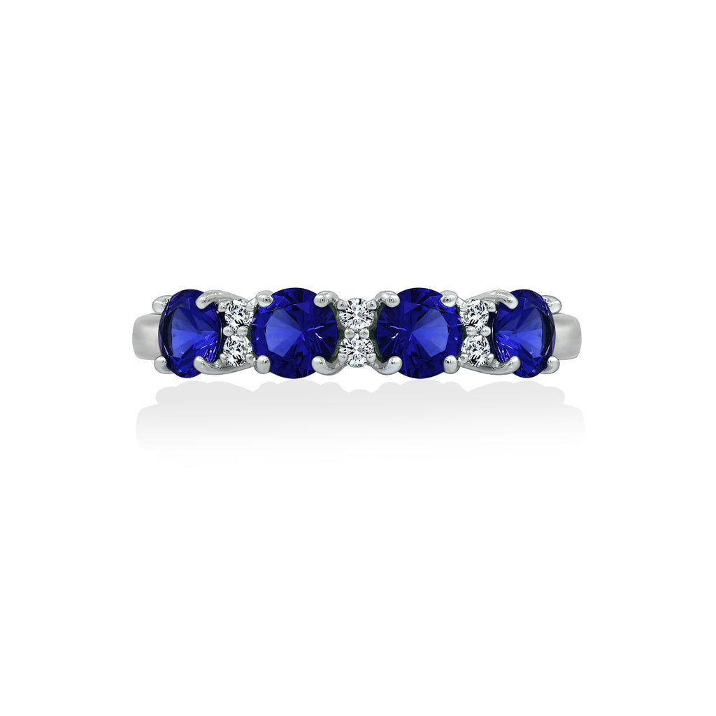 4mm Round Cut Sapphire With Lab Grown Diamond Half Band Ring