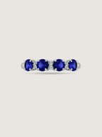 4mm Round Cut Created Sapphire With Lab Grown Diamond Accent Half Band Ring