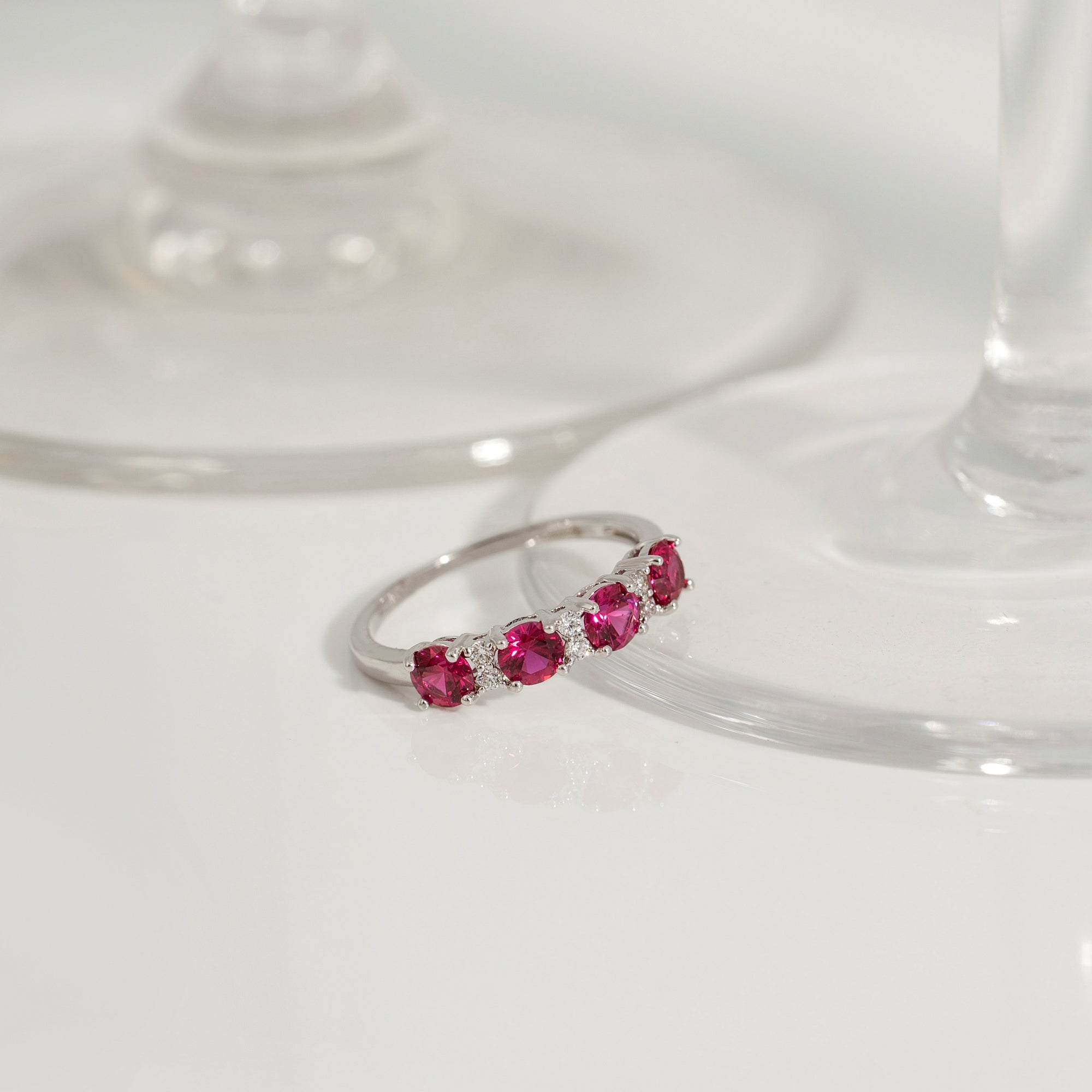 4mm Round Cut Ruby With Lab Grown Diamond Half Band Ring