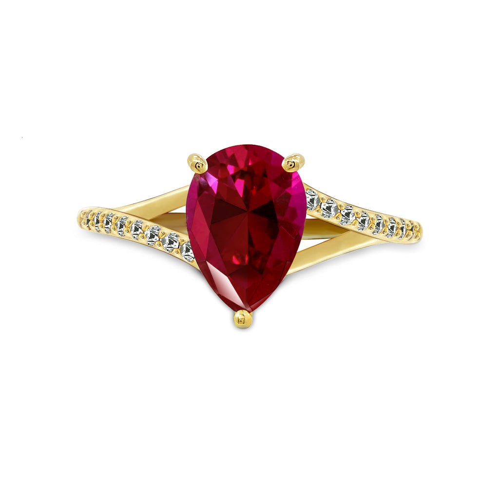 Ruby Pear With Lab Grown Diamond Accent Ring