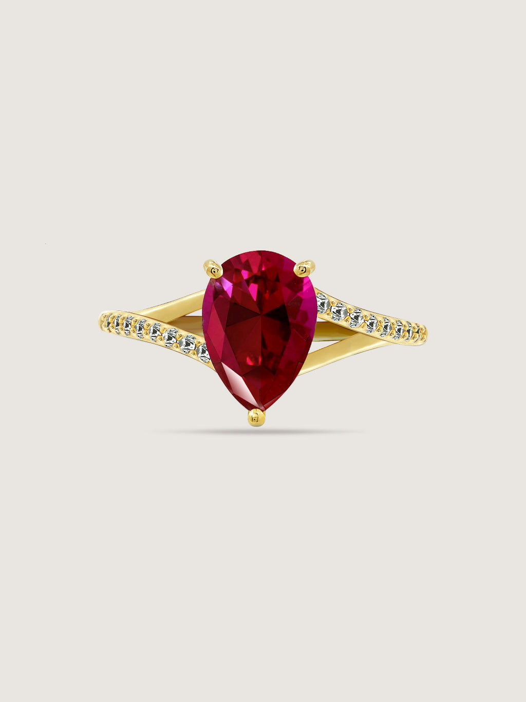 Pear Cut Created Ruby With Lab Grown Diamond Accent Ring