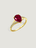 Pear Cut Created Ruby With Lab Grown Diamond Accent Ring