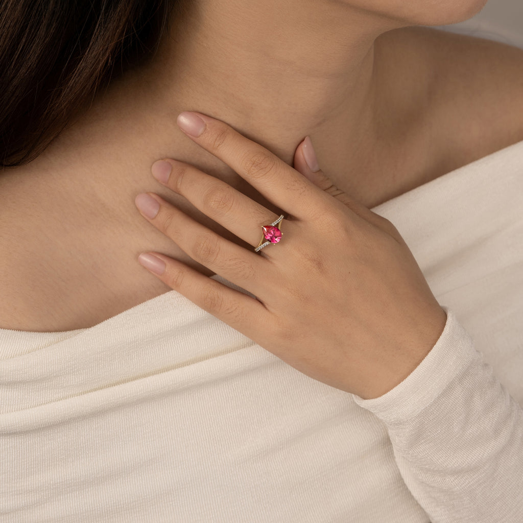 Ruby Pear With Lab Grown Diamond Accent Ring