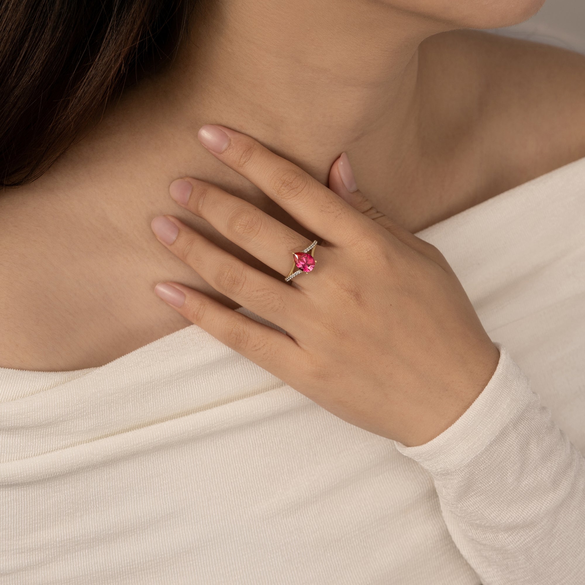 Ruby Pear With Lab Grown Diamond Accent Ring