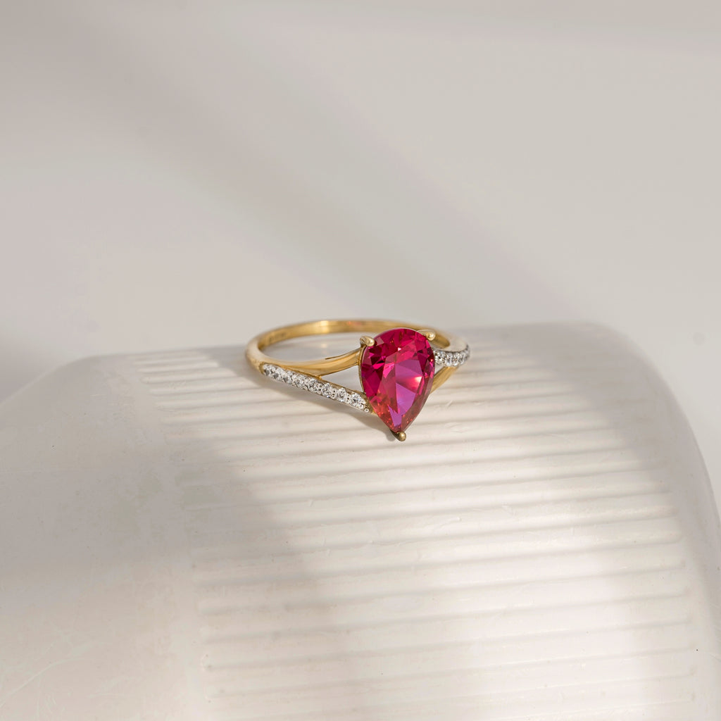 Ruby Pear With Lab Grown Diamond Accent Ring