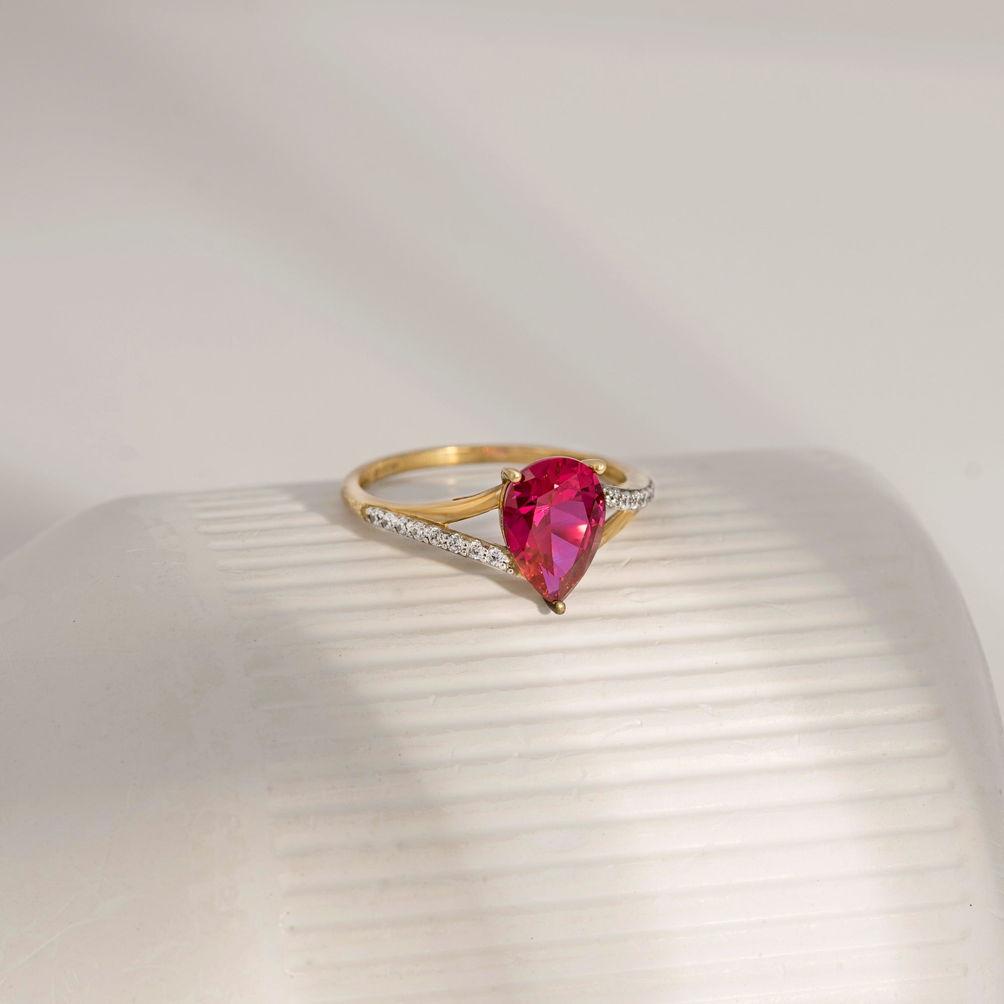 Ruby Pear With Lab Grown Diamond Accent Ring