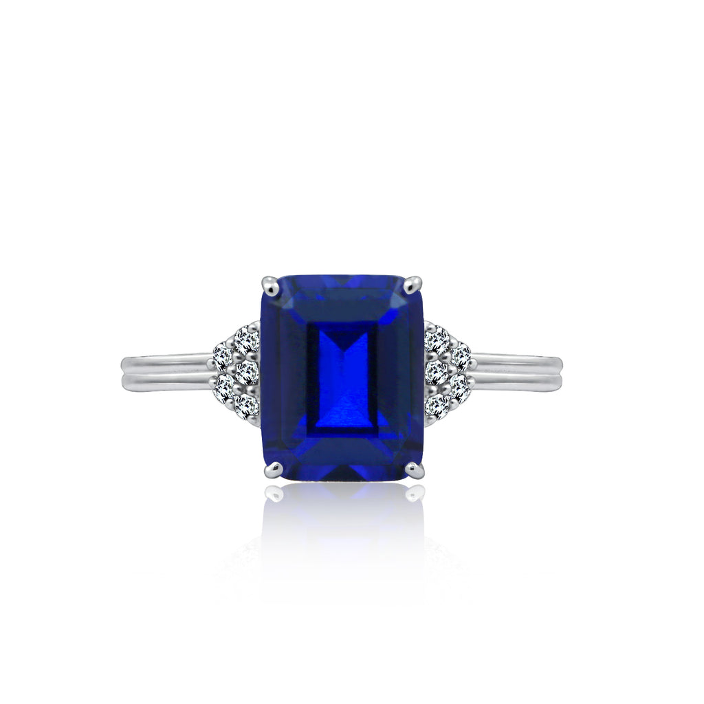 Emerald Cut Sapphire With Lab Grown Diamond Octagon Cocktail Ring