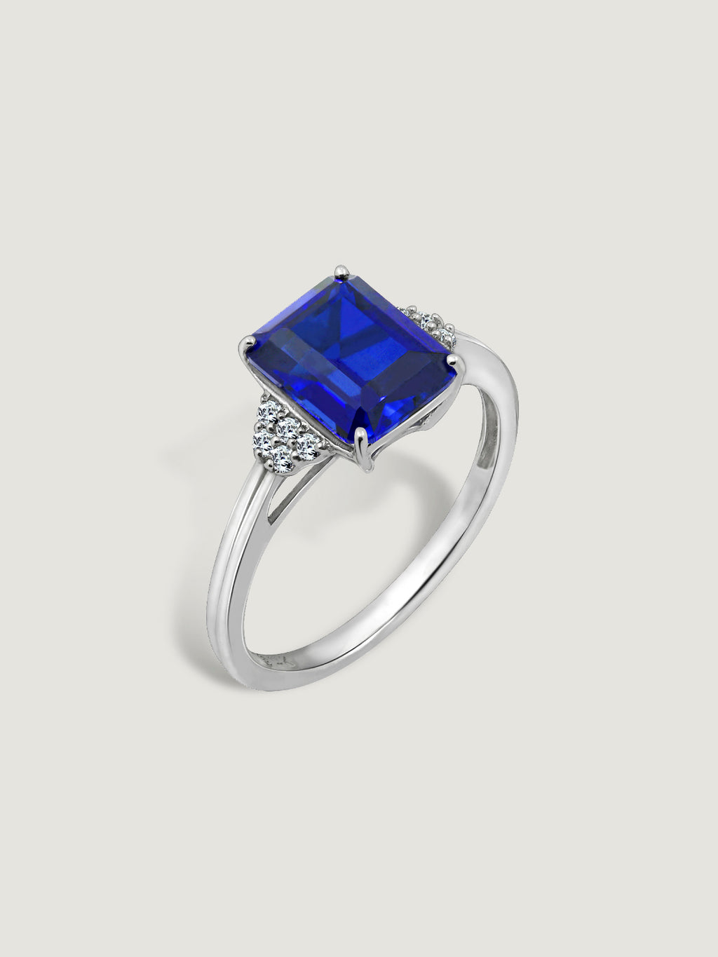 Emerald Cut Created Sapphire With Lab Grown Diamond Accent Octagon Cocktail Ring