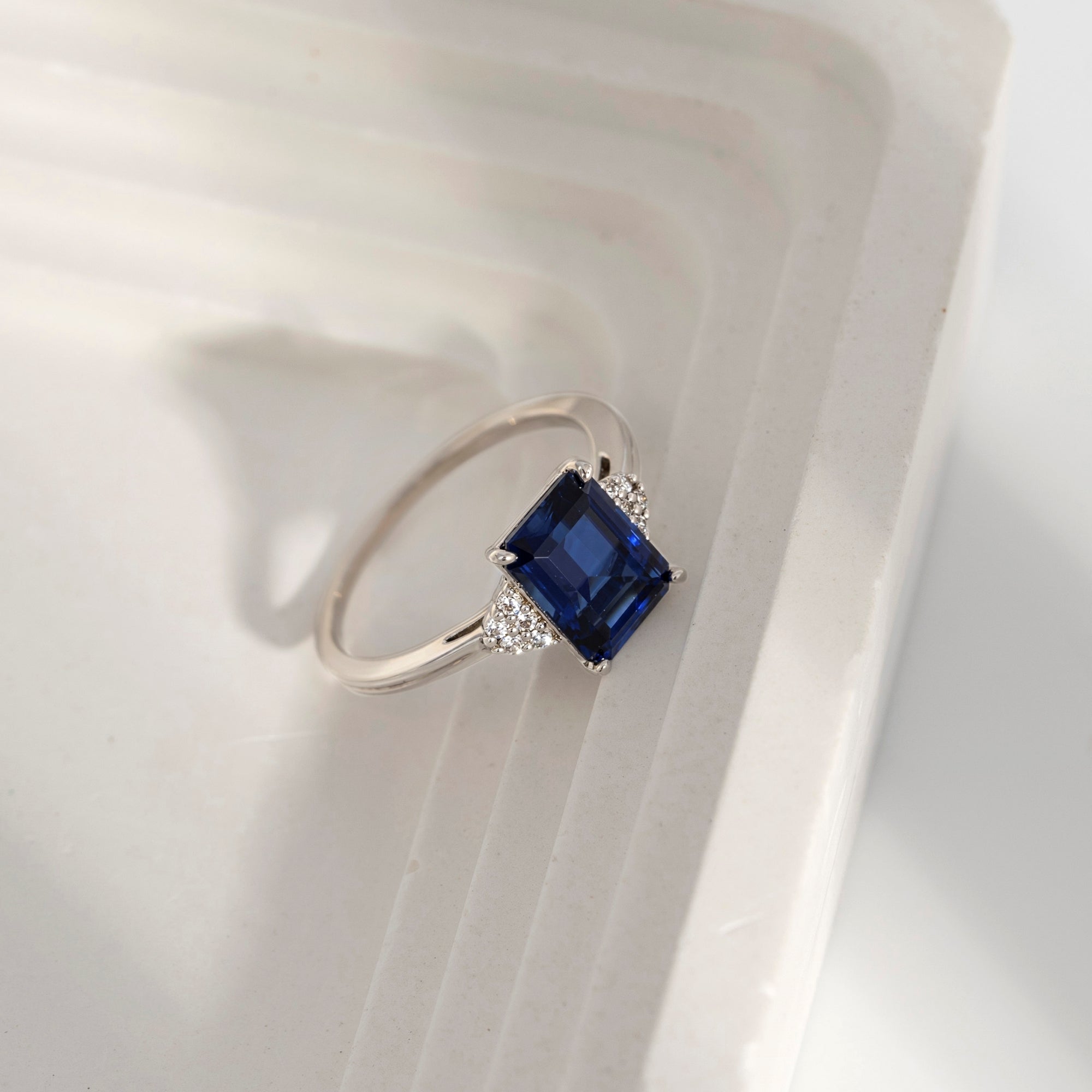 Emerald Cut Sapphire With Lab Grown Diamond Octagon Cocktail Ring