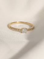 Lab Grown Diamond Round Cut Solitaire Ring with Pave Band
