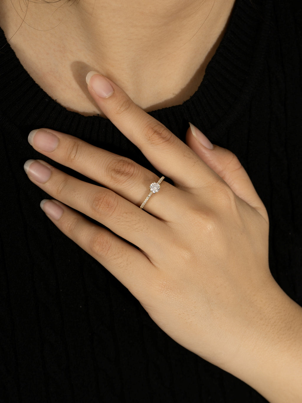 Lab Grown Diamond 0.66ct Round Cut Solitaire Ring with Pave Band