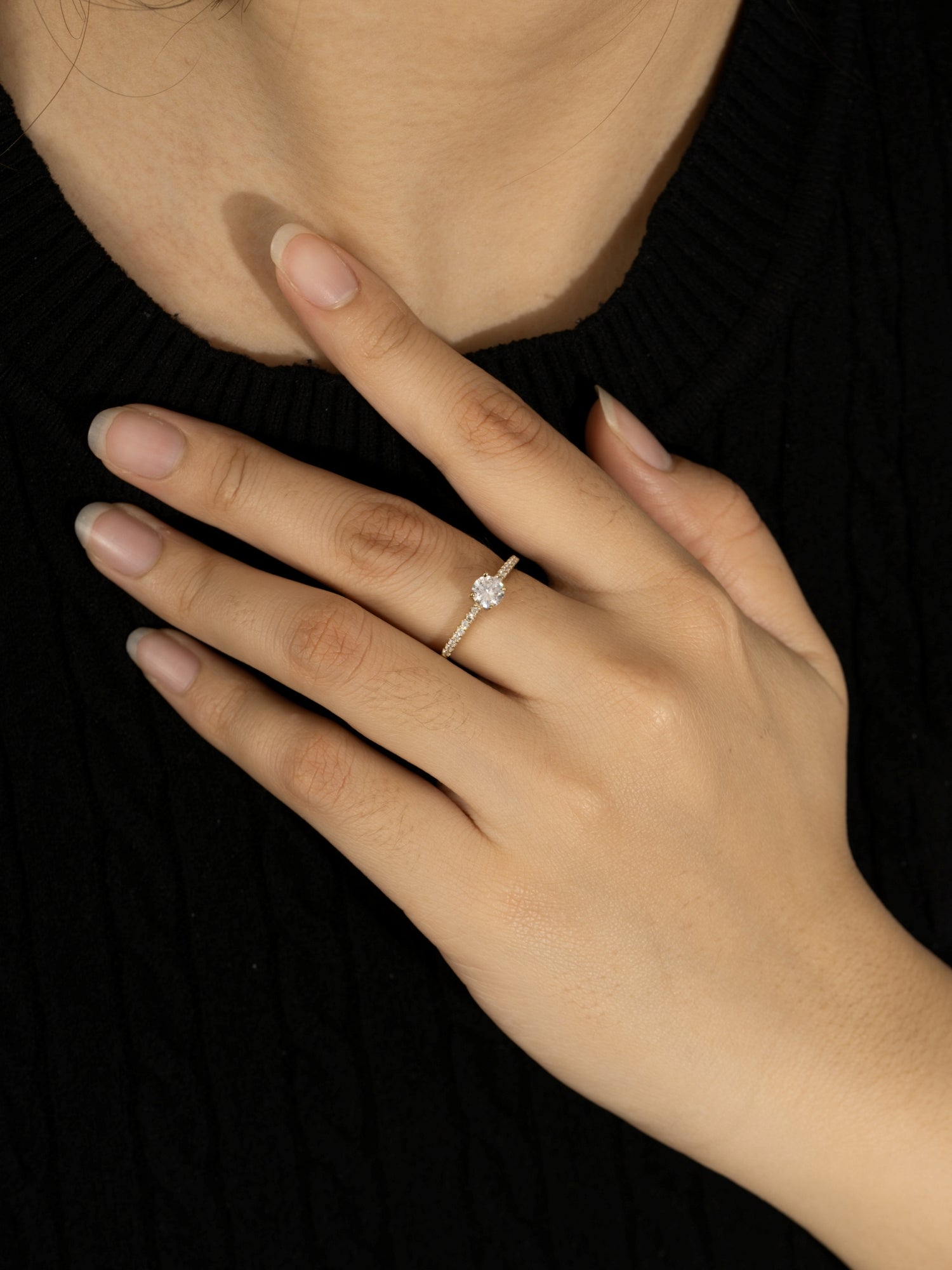 Lab Grown Diamond 0.66ct Round Cut Solitaire Ring with Pave Band