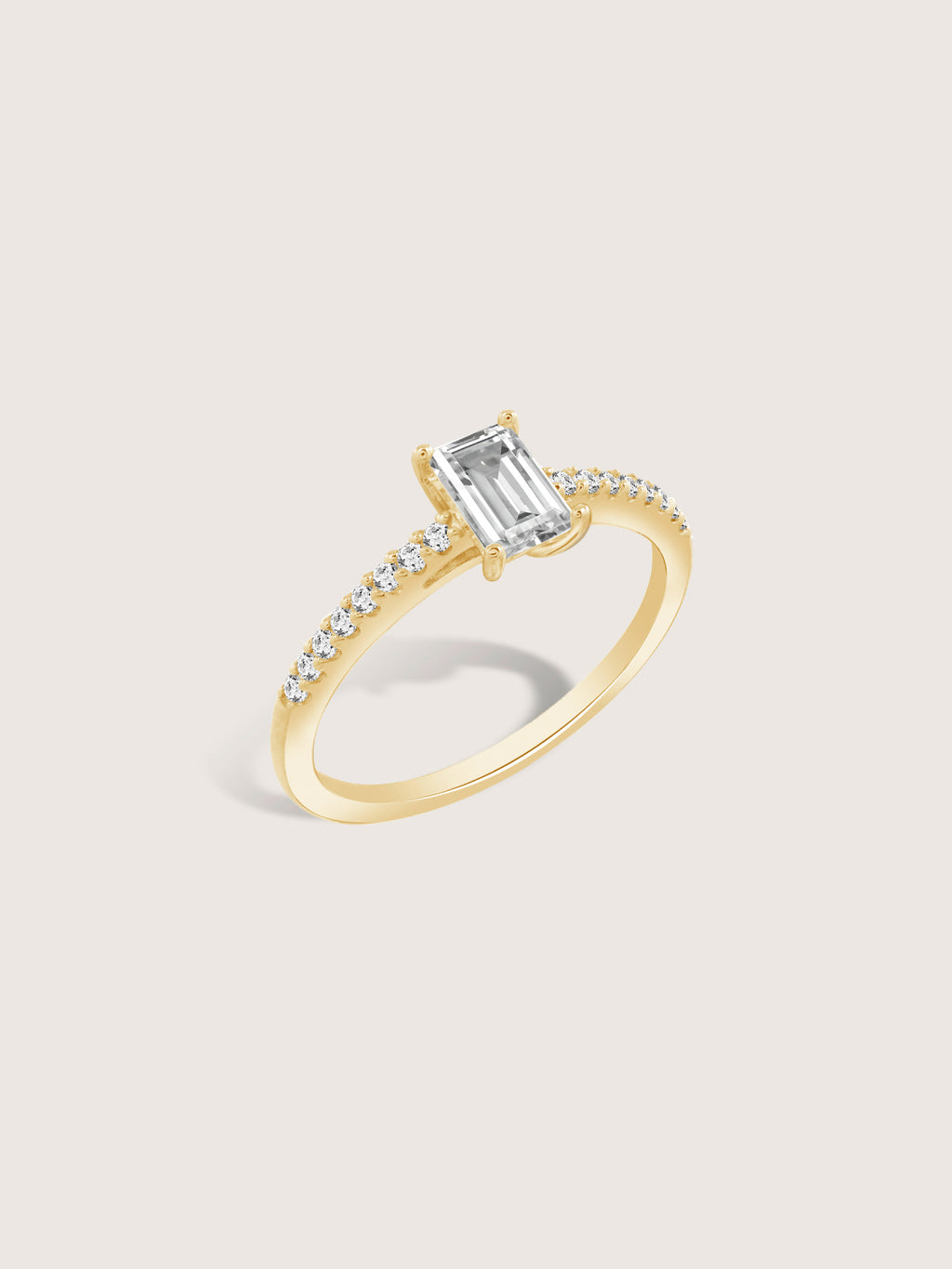 Lab Grown Diamond 0.4ct Emerald Cut Solitaire Ring with Pave Band