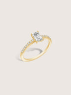 Lab Grown Diamond 0.4ct Emerald Cut Solitaire Ring with Pave Band