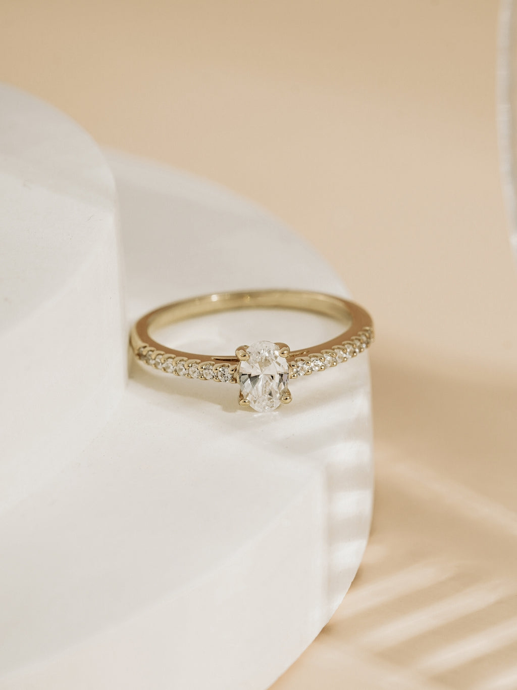 Lab Grown Diamond 0.66ct Oval Cut Solitaire Ring with Pave Band