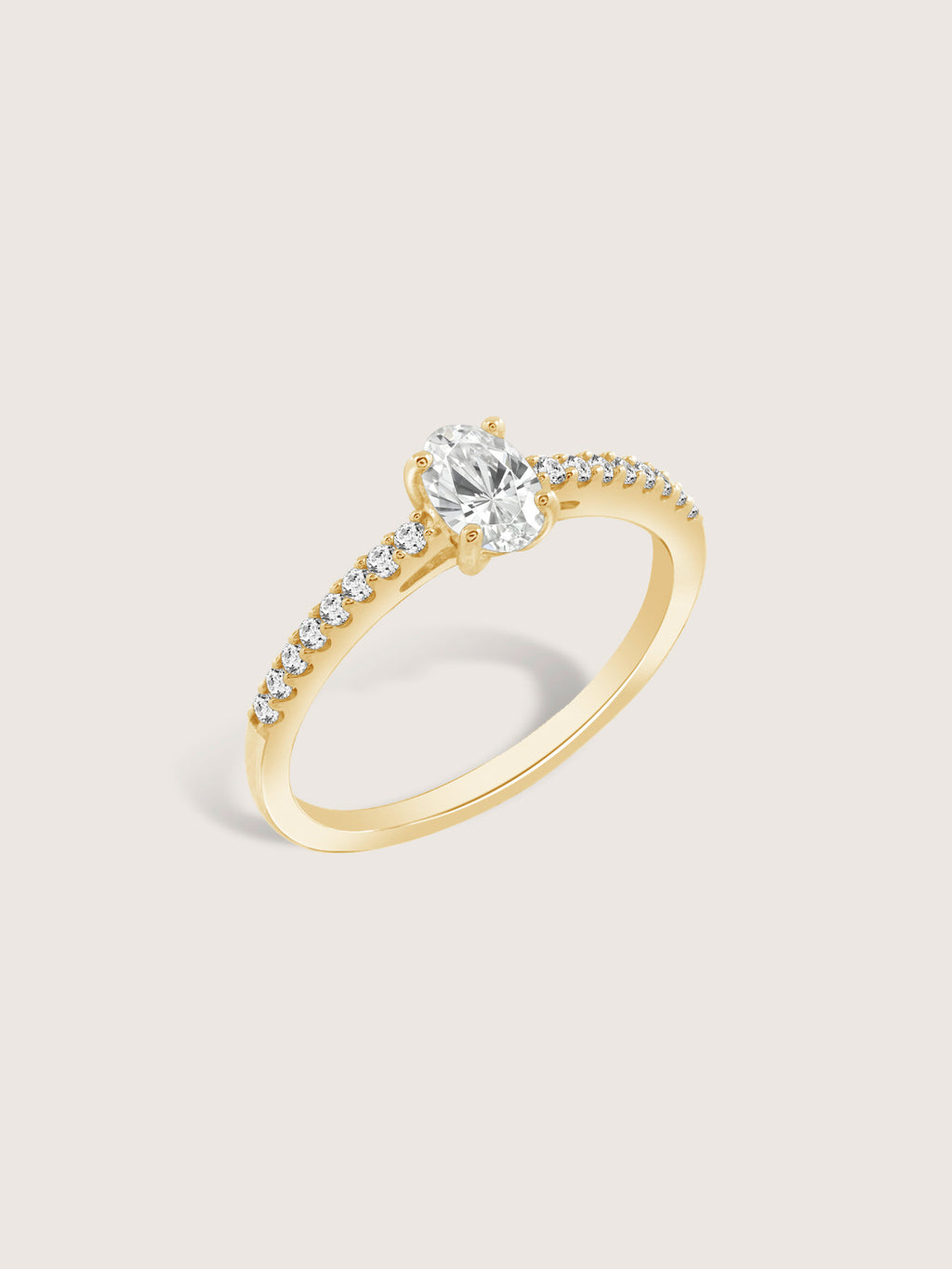 Lab Grown Diamond 0.66ct Oval Cut Solitaire Ring with Pave Band