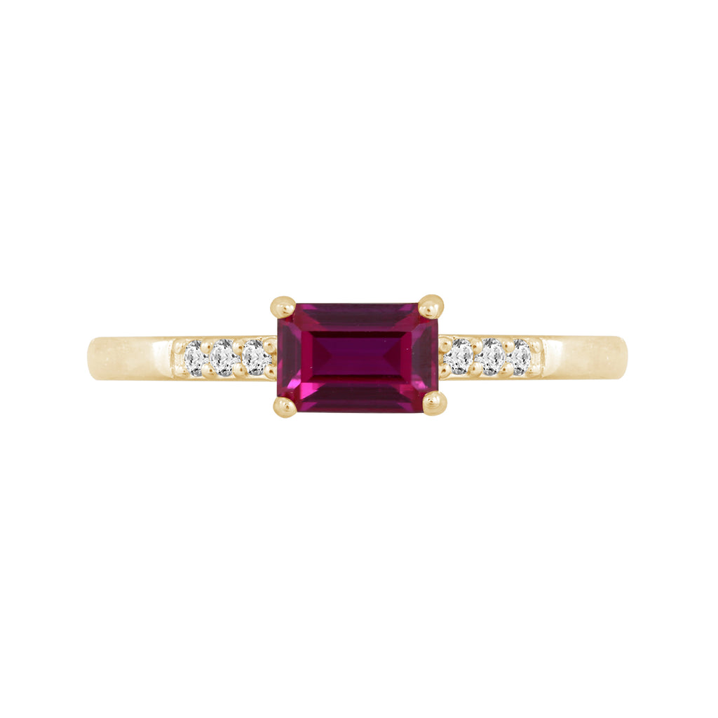 0.5ct Emerald Cut Ruby With Lab Grown Diamond Ring