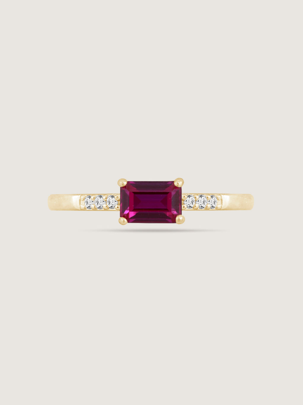 0.5ct Emerald Cut Created Ruby With Lab Grown Diamond Accent Engagement Ring