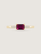 0.5ct Emerald Cut Created Ruby With Lab Grown Diamond Accent Engagement Ring