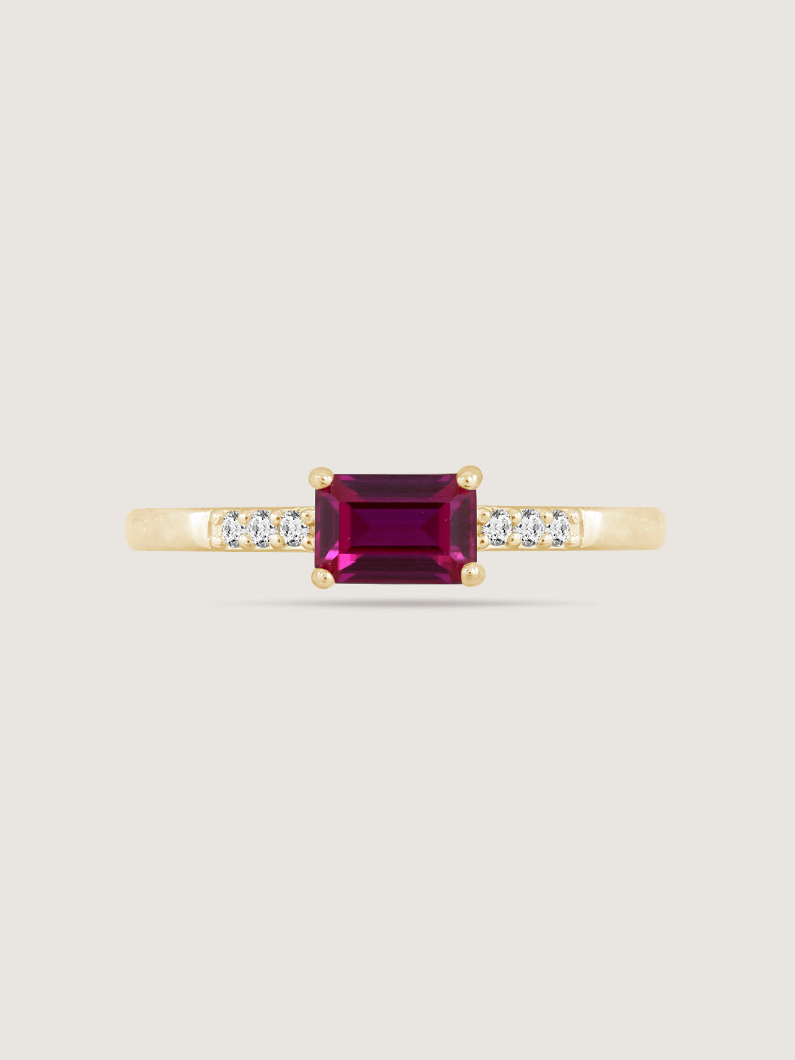 0.5ct Emerald Cut Created Ruby With Lab Grown Diamond Accent Engagement Ring