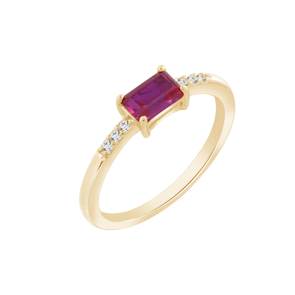 0.5ct Emerald Cut Ruby With Lab Grown Diamond Ring