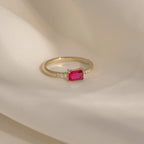 0.5ct Emerald Cut Ruby With Lab Grown Diamond Ring