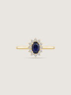 Oval Cut Created Sapphire With Lab Grown Diamond Accent Halo Ring