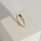 Ruby Baguette With Round Lab Grown Diamond Bar Ring