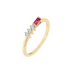 Ruby Baguette With Round Lab Grown Diamond Bar Ring
