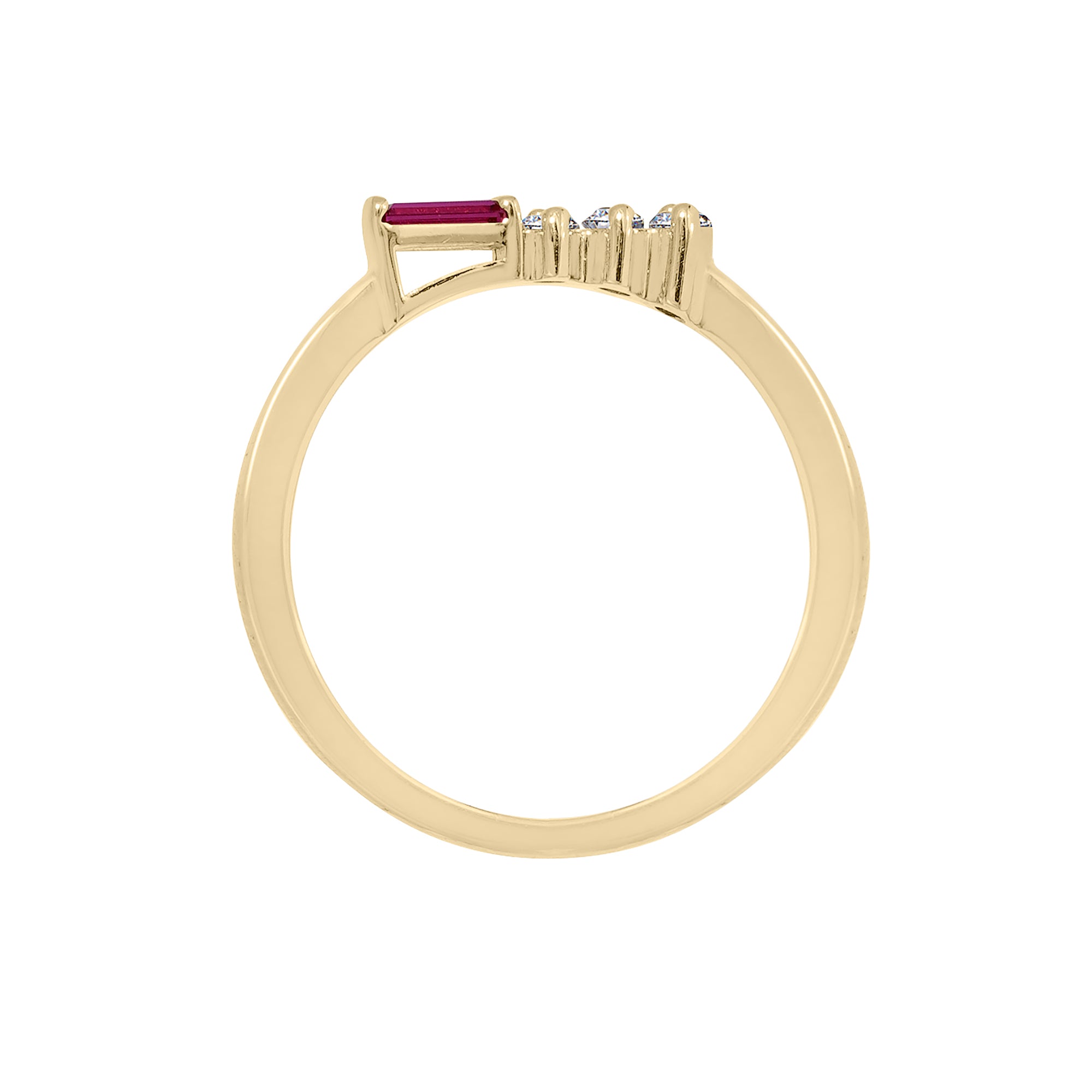 Ruby Baguette With Round Lab Grown Diamond Bar Ring