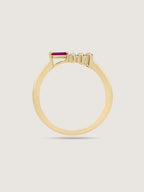 Baguette Cut Created Ruby With Round Lab Grown Diamond Accent Bar Ring
