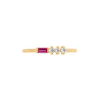 Ruby Baguette With Round Lab Grown Diamond Bar Ring