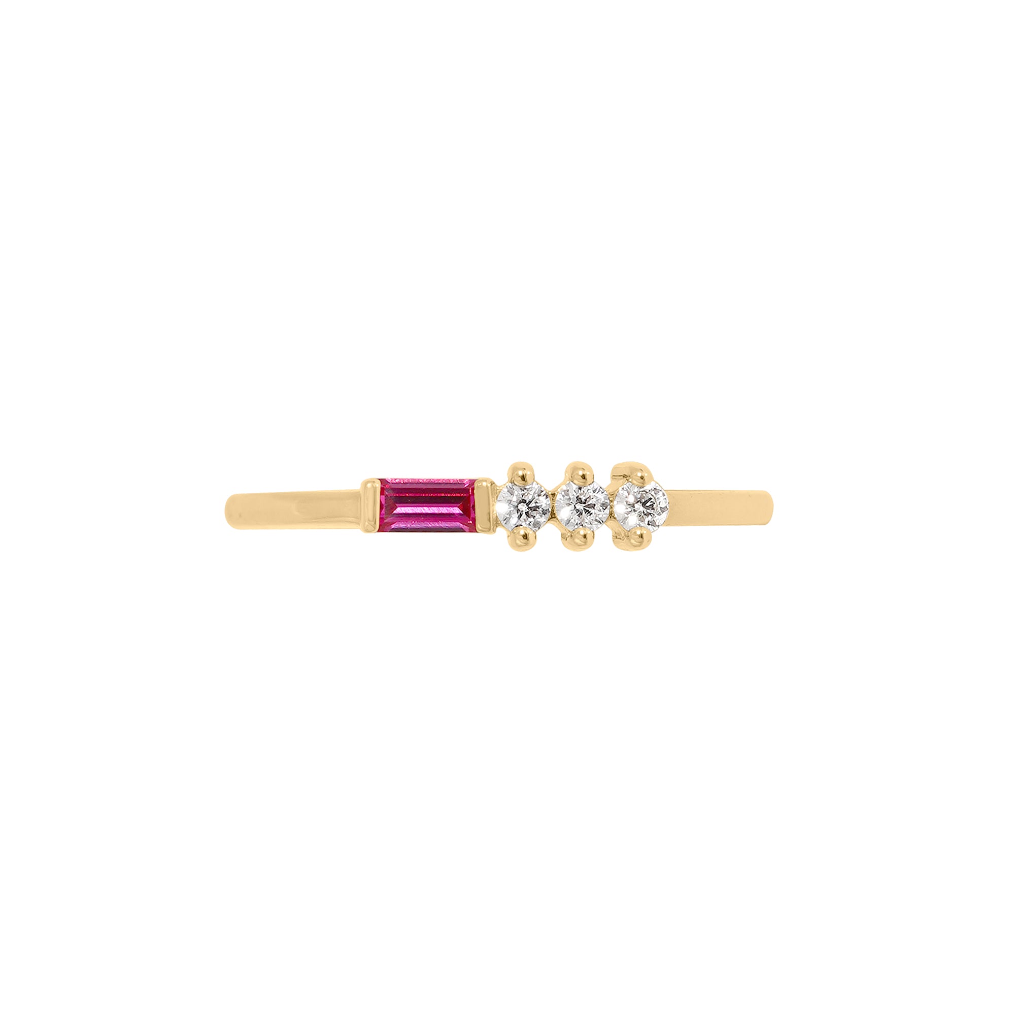 Ruby Baguette With Round Lab Grown Diamond Bar Ring