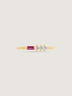 Baguette Cut Created Ruby With Round Lab Grown Diamond Accent Bar Ring