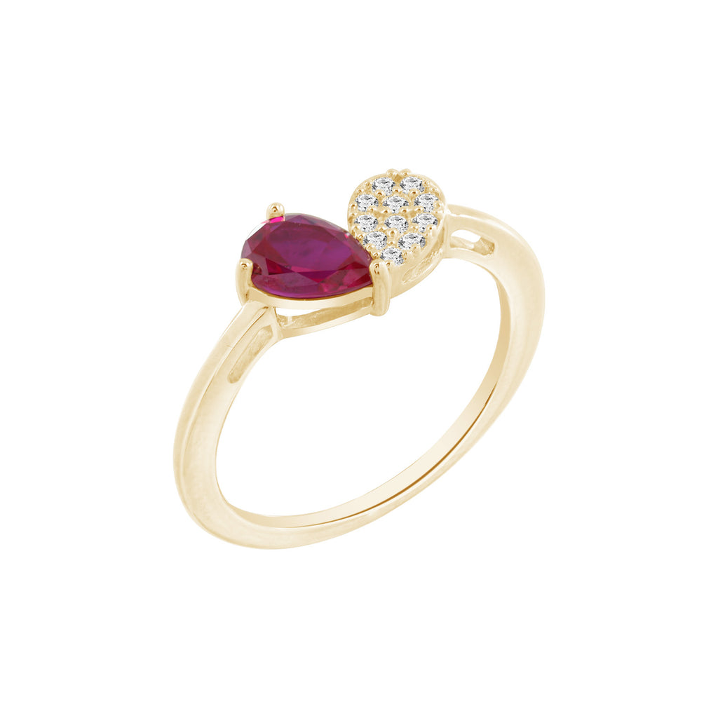 Ruby Pear With Lab Grown Diamond Accent Heart Saphed Ring