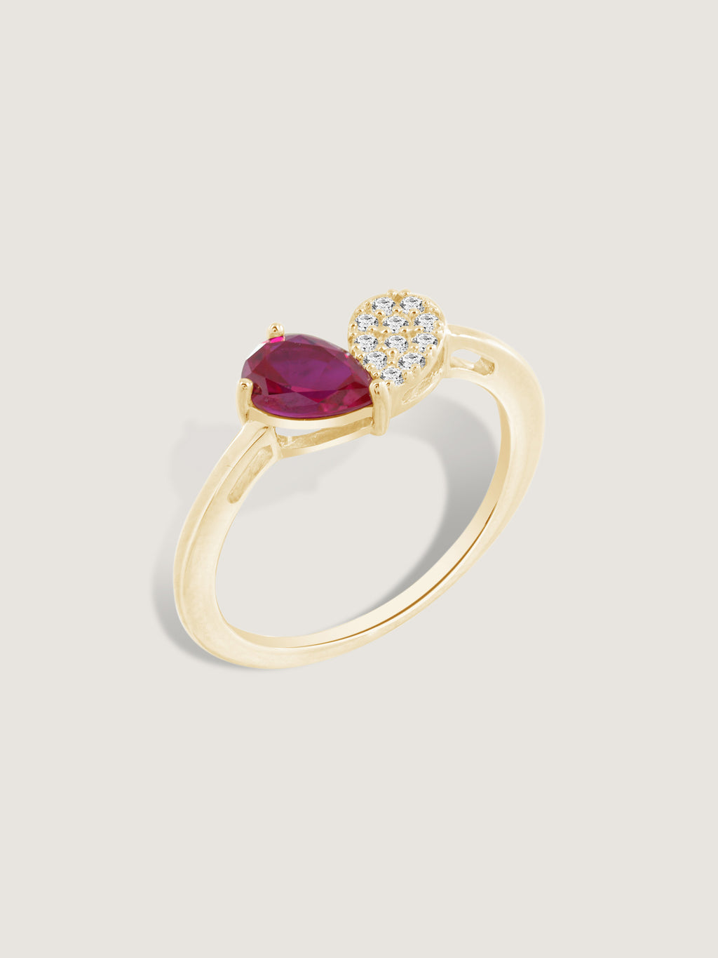 Pear Cut Created Ruby And Pave Lab Grown Diamond Heart Shaped Ring