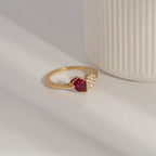 Ruby Pear With Lab Grown Diamond Accent Heart Saphed Ring