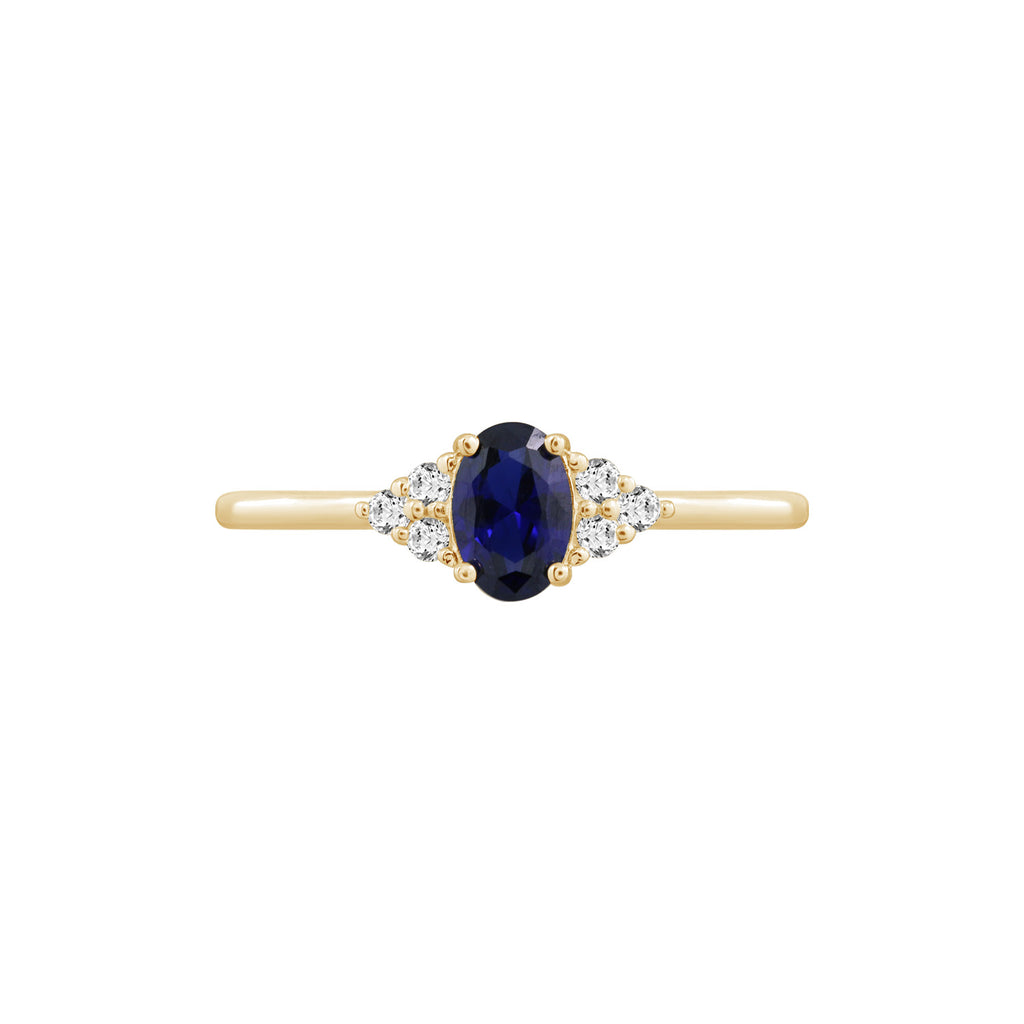 Oval Cut Sapphire With Trio Lab Grown Diamond On Shank Engagement Ring