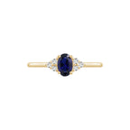 Oval Cut Sapphire With Trio Lab Grown Diamond On Shank Engagement Ring