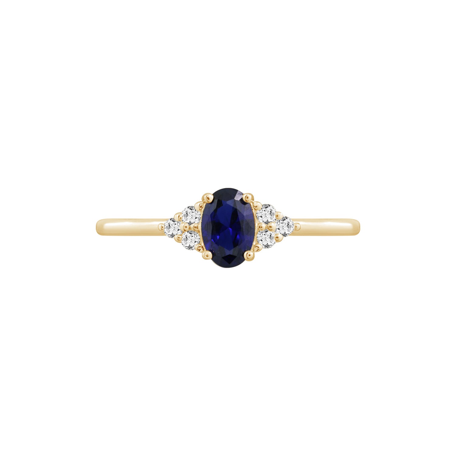 Oval Cut Sapphire With Trio Lab Grown Diamond On Shank Engagement Ring