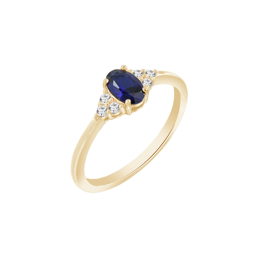 Oval Cut Sapphire With Trio Lab Grown Diamond On Shank Engagement Ring