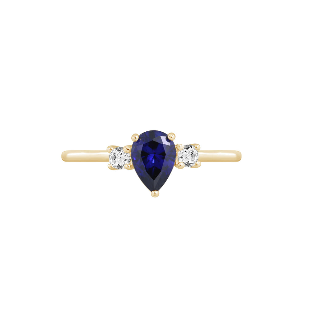 Pear Cut Sapphire With Lab Grown Diamond Three Stones Ring