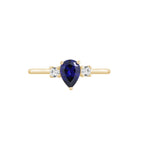 Pear Cut Sapphire With Lab Grown Diamond Three Stones Ring