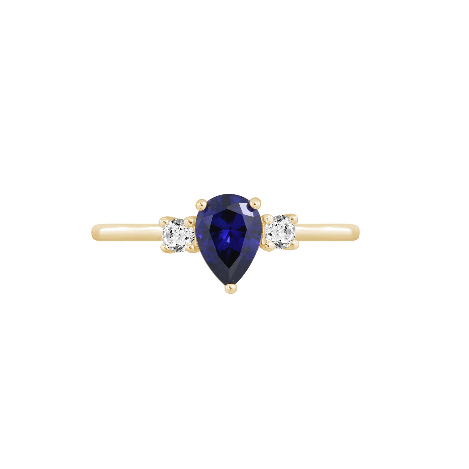 Pear Cut Sapphire With Lab Grown Diamond Three Stones Ring