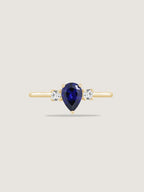 Pear Cut Created Sapphire And Lab Grown Diamond Three Stones Ring
