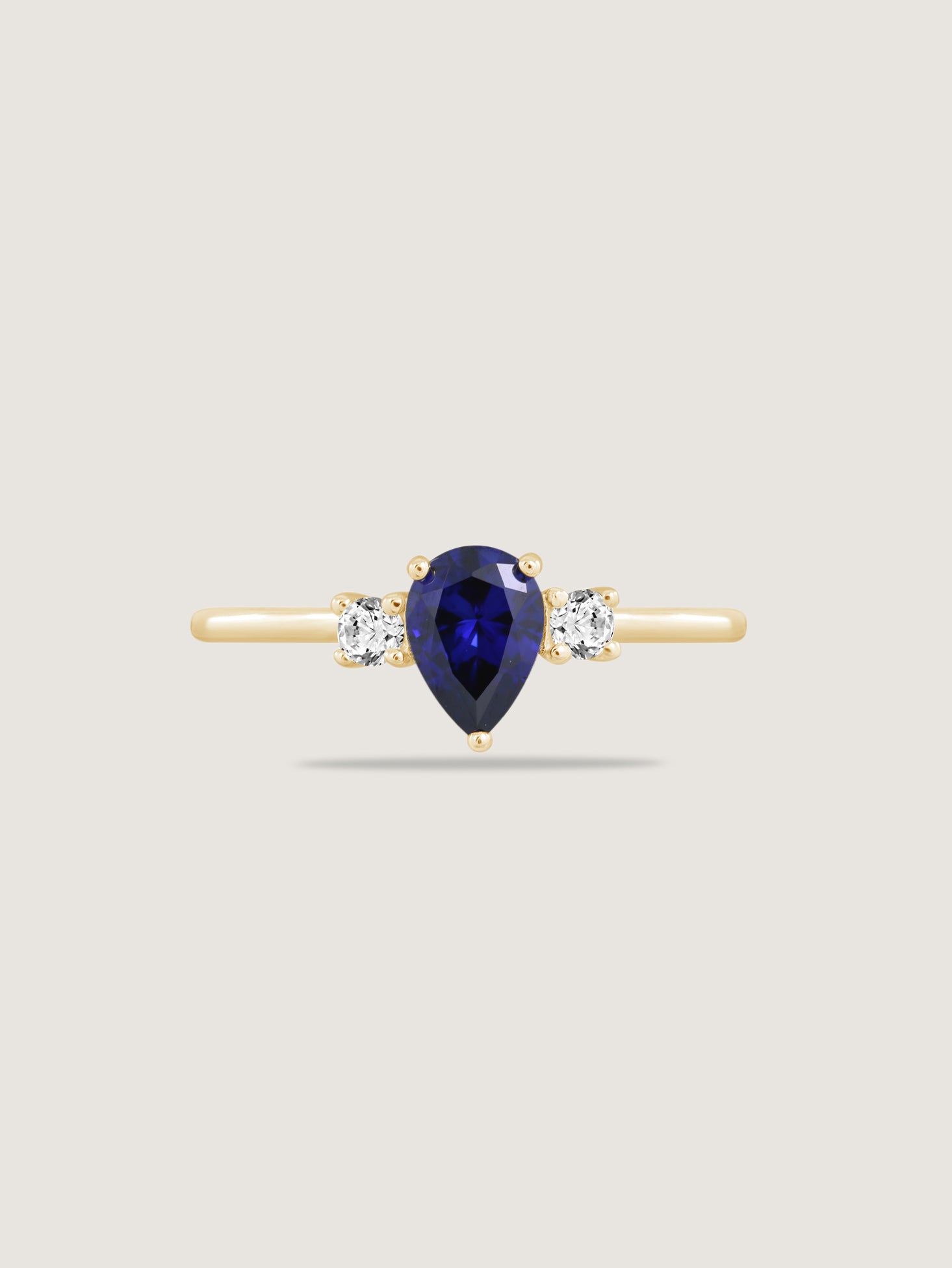 Pear Cut Created Sapphire And Lab Grown Diamond Three Stones Ring