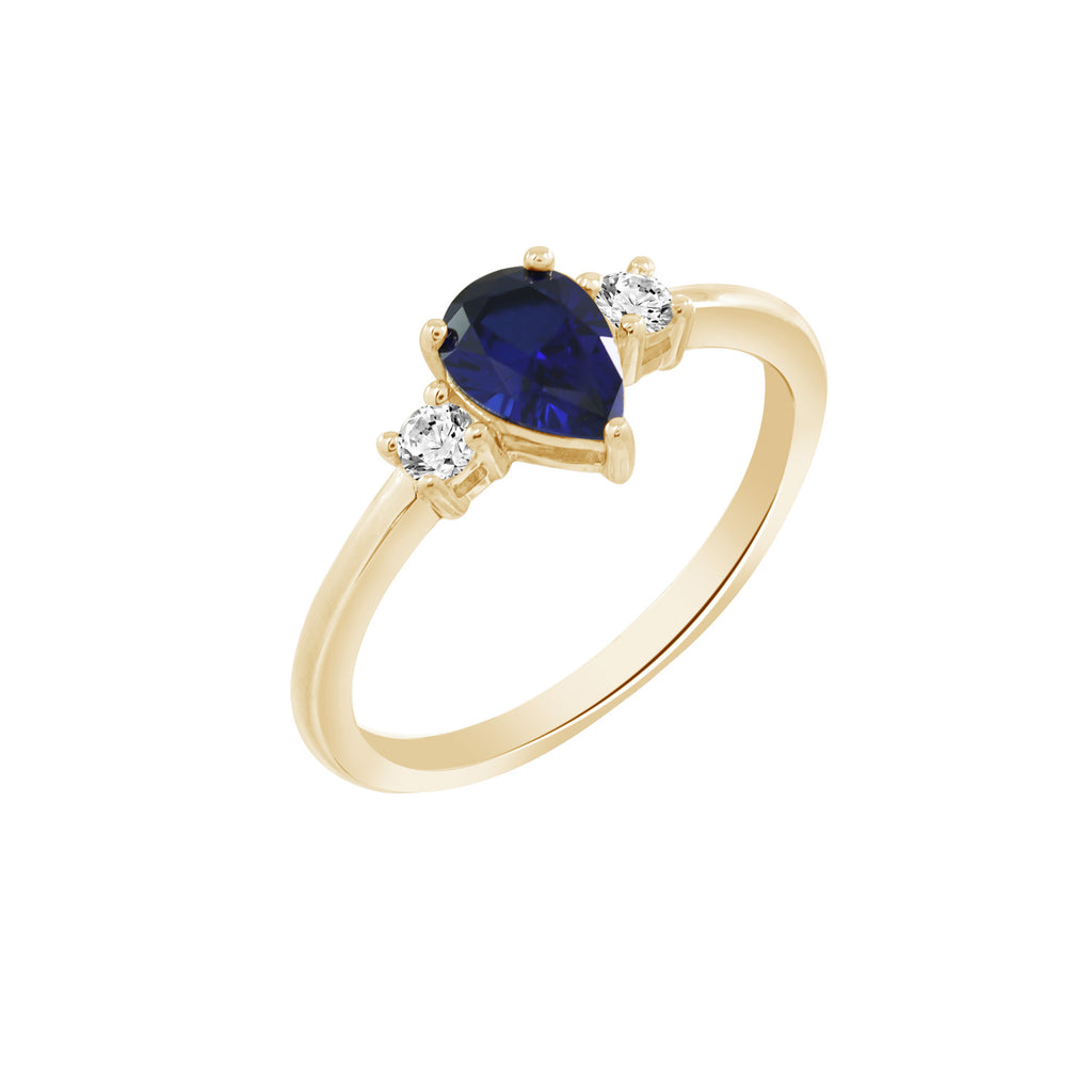 Pear Cut Sapphire With Lab Grown Diamond Three Stones Ring