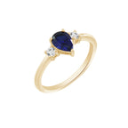 Pear Cut Sapphire With Lab Grown Diamond Three Stones Ring